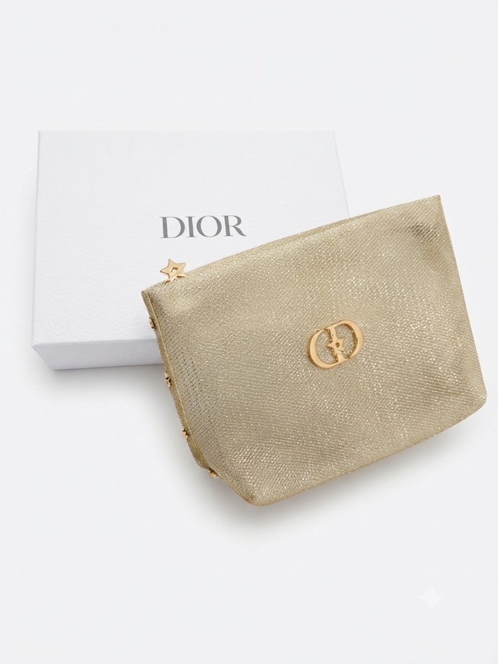 Dior Metallic Gold Cosmetic Pouch with CD Emblem